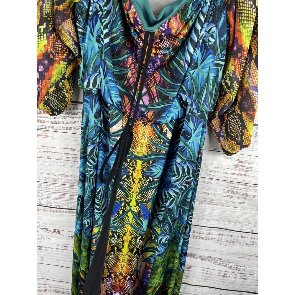 Venus Dress Women's SZ 1X Multicolor Maxi Boho Snake Print Sheer Sleeve Tropical - Picture 5 of 11